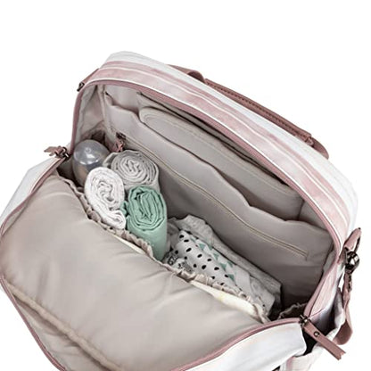 JuJuBe Nature Babe Diaper Bag Backpack with Portable Baby Changing Pad, Sustainable Multi-Function Bag for Bottles, Diapers, Made with 24 Recycled Plastic Bottles, Watercolor Stripe, Mother's Day Gift