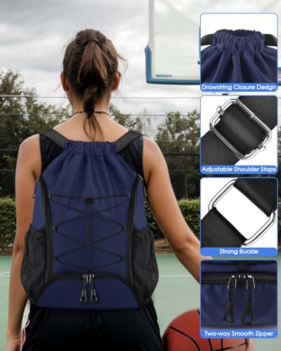 BROTOU Soccer Bags, Football Backpack, Volleyball Bag, Drawstring Soccer Backpack with Ball and Shoe Compartment - color: Dark Blue