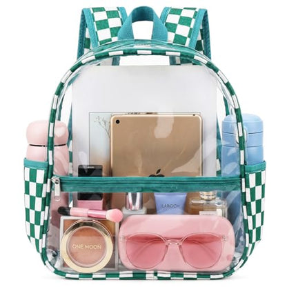 Fomaris Stadium Approved Clear Backpack 12x6x12 Clear Bag for Stadium Events, Sports, Concerts, Festivals - Checkered Green - color: Checkered Green