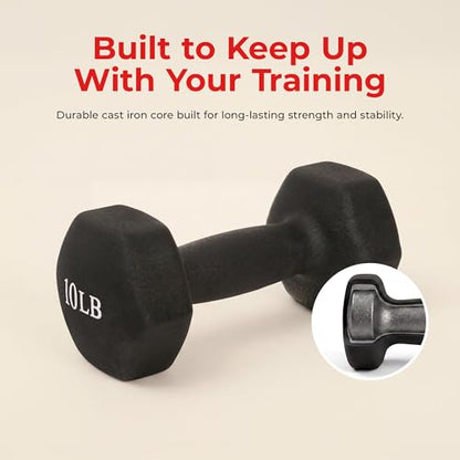 Sunny Health & Fitness Neoprene Coated Hex Shaped Dumbbell Non-Slip Fitness Weights for Home Gym Exercise, Full Body Workout Strength Building, Weight Loss, Sold in Pairs - Sizes - 2LB, 5LB, 8LB, 10LB - style: 10 Pounds