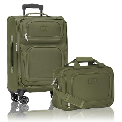 U.S. Traveler Rio Lightweight Softside Rolling Carry-on Suitcase, 4-Wheel Set, Green - color: Green, size: 22"/14"