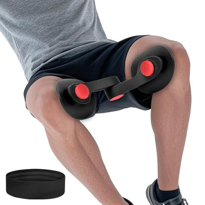 Pelvic Floor Exercise Device Available in 35 lb and 49 lb Resistance, Kegel and Inner Thigh Muscle Trainer, Home Workout Equipment for Postpartum Recovery, Women and Men, with Band - color: Red Black