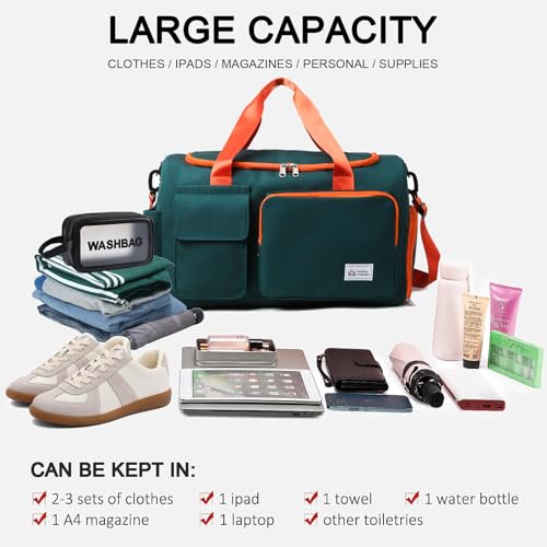 Small Gym Bag for Women, Travel Duffle Bag Carry On Weekender Bag with Shoe Compartment - color: 36#Green Orange, style: Gym Bag&toiletry Bag