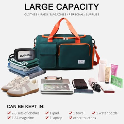 Small Gym Bag for Women, Travel Duffle Bag Carry On Weekender Bag with Shoe Compartment - color: 36#Green Orange, style: Gym Bag&toiletry Bag