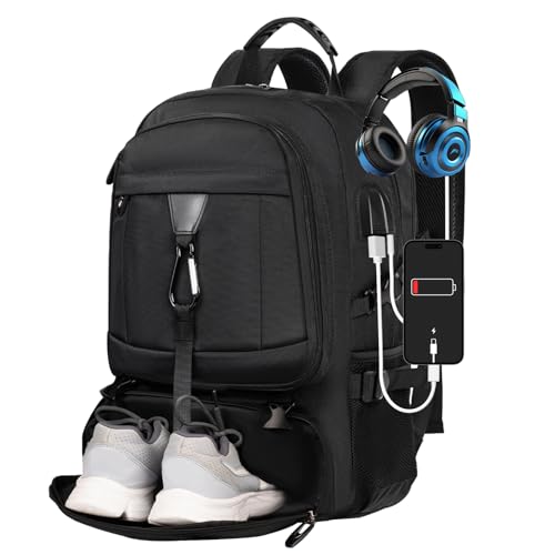 Large Travel Backpack for Men Women,Carry on Backpack with Shoe Compartment USB Charging Port,College Backpack,Bookbag fit 17.3 Inch Laptop for Business Hiking Camping (Fits 4.92-5.91 ft height) - size: 17.3 inch