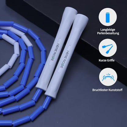 Black Beaded Jump Rope, Unbreakable Handles & Shatterproof Beads for Enhanced Fitness Training, Adjustable Beaded Jump Ropes for Kids, Men & Women - color: Blue