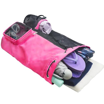 Mesh Beach Backpack with Wet Pocket Drawstring Pool Bag Waterproof Swimming Bag Gym Backpack for Men & Women - color: Rose