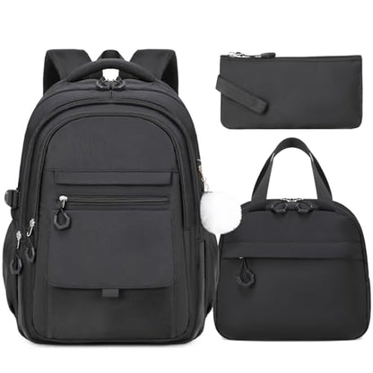 GeeWin Backpacks for Girls, Girls Backpack with Lunch Box & Pencil Case Set, 17 Inch Waterproof Girl Bookbag with Lots of Pockets for Kids, Teens, Elementary Middle High College School Student(Black) - color: Black
