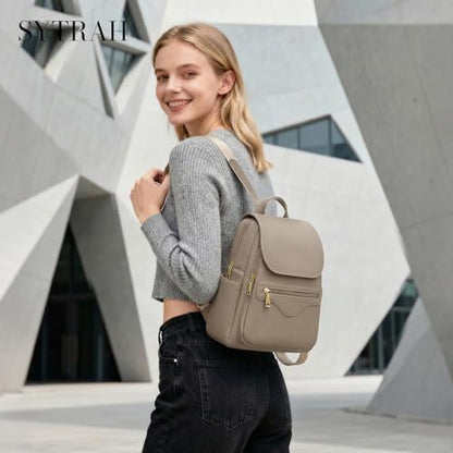 SYTRAH Mini Backpack Purse for Women, Causal Small Backpack with Built-in RFID Wallet & 11" Tablet Sleeve, Stylish Travel Daypack for Daily Khaki - color: Khaki