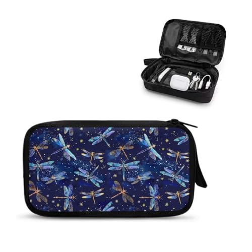 Galaxy Dragonfly Print Cable Organiser Bag, Electronic Accessories Bag for Travel, Waterproof Cord Storage Organizer for Hard Drives, Cables, Chargers, Power Bank - color: Galaxy Dragonfly Print