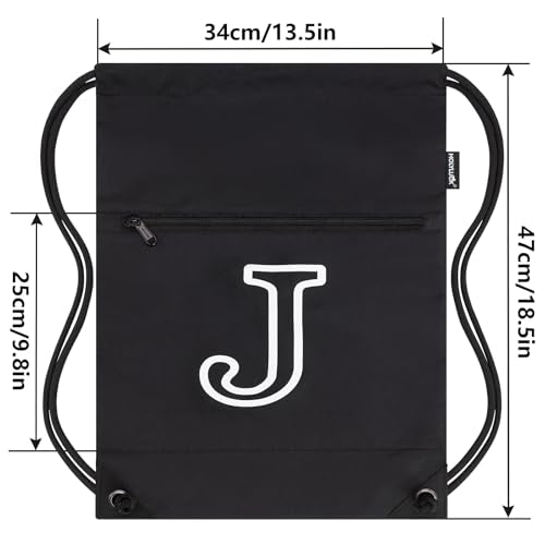 HOLYLUCK Drawstring Bags Initial Backpack Sackpack Cinch Bags for Sports, Gym, Travel, Beach (Black-J) - color: Black-j