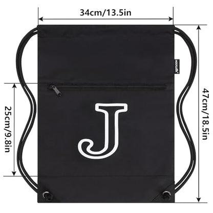 HOLYLUCK Drawstring Bags Initial Backpack Sackpack Cinch Bags for Sports, Gym, Travel, Beach (Black-J) - color: Black-j