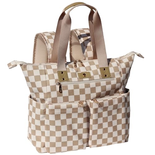ESVAN Diaper Tote Bag Totepack Backpack 2 in 1 for Women Multifunctional Large Capacity with Insulated Pockets Travel | Multifunctional - color: Corduroy Grid
