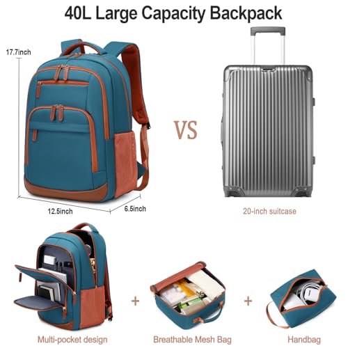 BOVIP Travel Backpack For Men Women,40L Carry On Backpack Flight Approved,TSA Personal Item Travel Bag Fits 17 Inch Laptop,Business Weekender Overnight Daypack Dark Green - color: Dark Green