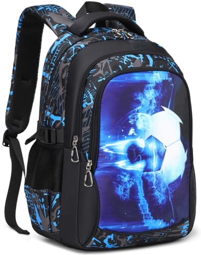 Boys Backpack for Elementary Kids Bookbag Middle School Bags Heavy Duty Soccer Laptop Durable Waterproof 18 In (2-Blue) - color: 2-blue