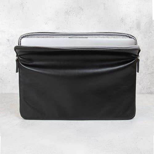 Casemade Real Leather Laptop Case/Zipped Folio Bag with Inner Pocket & Wool Lining Compatible with Apple MacBook, HP, Dell, Asus, Levovo (14 Inch - Black) - color: Black, size: 14 Inch