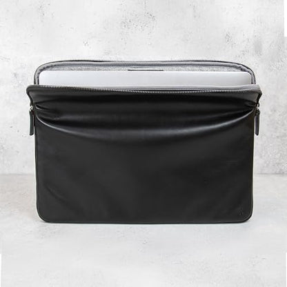Casemade Real Leather Laptop Case/Zipped Folio Bag with Inner Pocket & Wool Lining Compatible with Apple MacBook, HP, Dell, Asus, Levovo (16 Inch - Black) - color: Black, size: 16 Inch