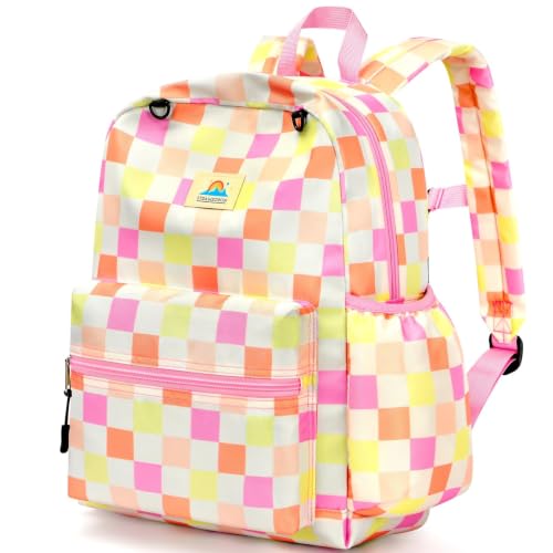 STEAMEDBUN Kids Backpack for Boys Girls 5-8, 15inch Girls Boys Backpacks Kindergarten - color: Pink Checkerboard, size: SMALL-15"H(fit folder)