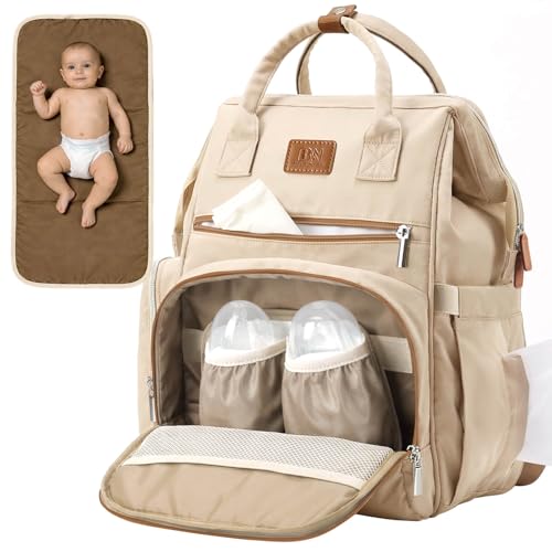 Diaper Bag Backpack, Lightweight Baby Bag with Insulated Bottle Pockets, Changing Pad, Stroller Straps and Luggage Sleeve, Unisex for Mom and Dad, 25L Brown - color: Brown, size: Large