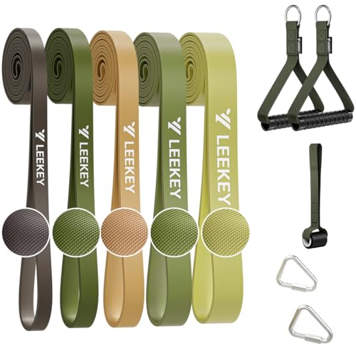 LEEKEY Pull Up Assistance Bands,5-125LB Resistance Bands with Grip、Door Anchor、Gym Bag - Exercise Bands for Full-Body Training, Fitness, Physical Therapy -USA Original Patent - style: 5-125LBS GREEN WITH HANDLE
