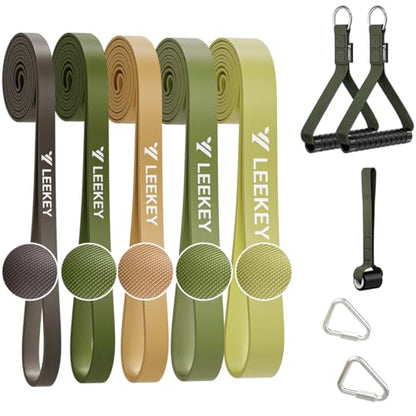 LEEKEY Pull Up Assistance Bands,5-125LB Resistance Bands with Grip、Door Anchor、Gym Bag - Exercise Bands for Full-Body Training, Fitness, Physical Therapy -USA Original Patent - style: 5-125LBS GREEN WITH HANDLE
