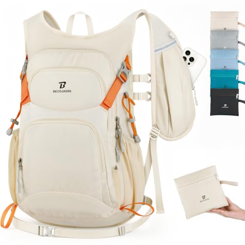 BECOJADDE 20L Hiking Backpack Lightweight Travel Backpacks Water-Resistant Daypack Fits Cycling Helmets for Men Women for Daily Outdoor Camping, Beige - color: Beige, size: 20L