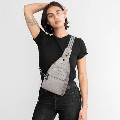 LATMAP 7L Sling Bag For Women Faux Leather Anti Theft Small Casual Daypack Backpack Fanny Pack Crossbody Chest Bags Purse Waterproof Light Grey - color: Greyish