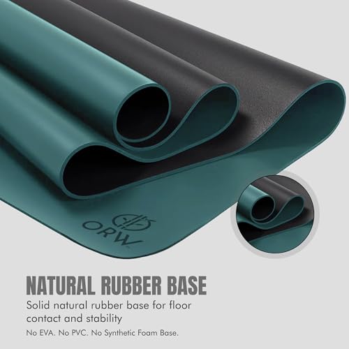 ORW Non Slip Hot Yoga Mat with Carrying Strap - Grip Surface & Natural Rubber Base, REACH Tested, Home & Studio Practice - color: Blackish Green PU Rubber Mat 72x24