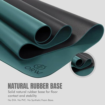 ORW Non Slip Hot Yoga Mat with Carrying Strap - Grip Surface & Natural Rubber Base, REACH Tested, Home & Studio Practice - color: Blackish Green PU Rubber Mat 72x24