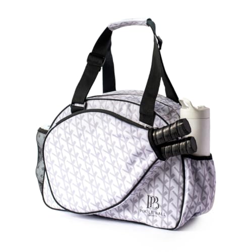 Pik’le’Ball Sport Premium Women's Pickleball Bag – Stylish and Versatile Sports Bag with Water Bottle Holder, Padded Paddle Pocket, and Spacious Design (fits 2+ Paddles!) - color: Court Couture White