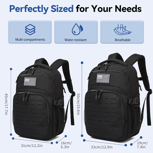 Wotony Military tactical backpack Laser-Cut MOLLE Webbing, backpack for men small tactical assault bag (dark gray, 18.5 inch) - color: Dark Gray, size: 18.5 inch