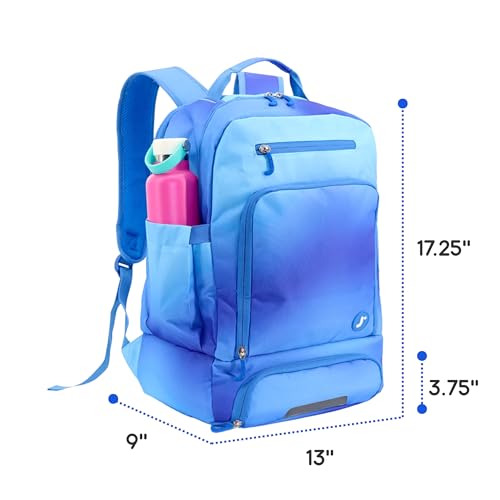 J World New York 2-in-1 Insulated Backpack Lunch Box for Kids. Adult School Bookbag, Blue Gradient, 17 x 13 x 9 Inches - color: Blue Gradient