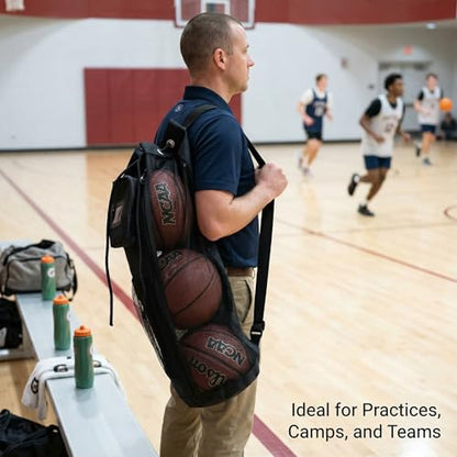 HOTZ Mesh Ball Bag for Coaches, Basketball, Soccer, Volleyball, 3 Balls
