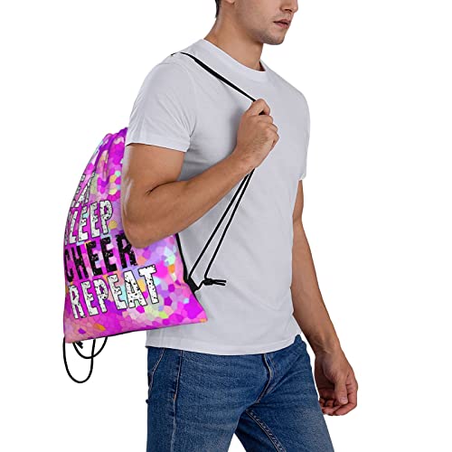 Drawstring Backpack Gym String Bag Sports Drawstring Sackpack For Women Men - color: New Eat Sleep Cheer Repeat