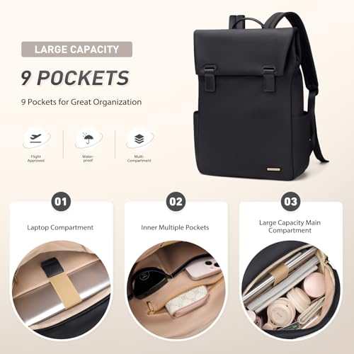 Women Laptop Backpack Computer Backpacks Carry On Waterproof backpack Fits 14Inch Notebook Travel Commute College (Black) - color: Elegant Black, size: 14 Inch