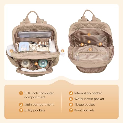 LOVEVOOK Diaper Bag Backpack,Puffer Quilted Baby Diaper Bag with Insulated Pockets,Travel Diaper Backpack for Boys Girls with Changing Pad,Water-Resistant Baby Bag for Mom Dad,Khaki - color: Khaki