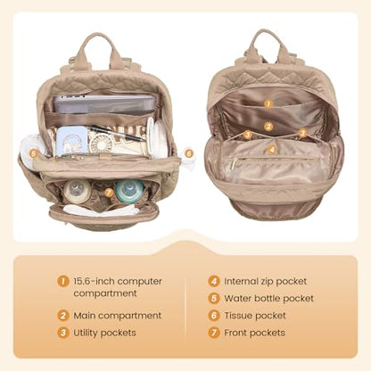 LOVEVOOK Diaper Bag Backpack,Puffer Quilted Baby Diaper Bag with Insulated Pockets,Travel Diaper Backpack for Boys Girls with Changing Pad,Water-Resistant Baby Bag for Mom Dad,Khaki - color: Khaki