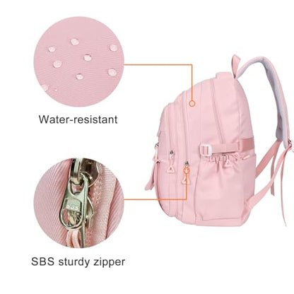 Phaoullzon Teen Girls School Backpack with Lunch Box for Boys, College Aesthetic Laptop Bookbag for Women,Pink - color: Pink