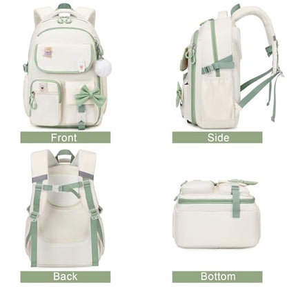 ACESAK Girls Backpack - 3PCS Backpack for Girls Cute School Backpacks for Girl Kindergarten Elementary Preschool Middle Kids School Bags with Lunch Box Pencil Case Set (Beige Green) - color: Beige Green