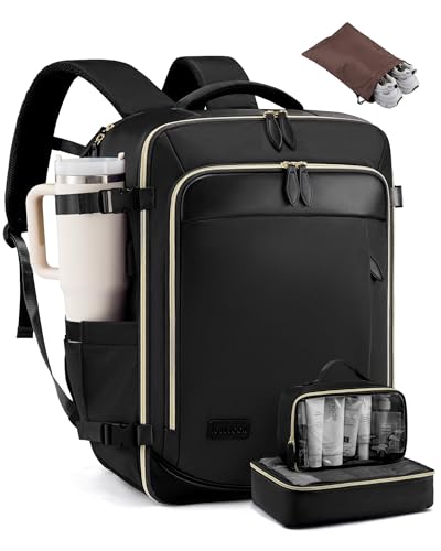 LOVEVOOK 50L Travel Backpack Carry On Airline Approved, Large Backpack with 3 Packing Cubes, TSA Travel Essentials Carry On Bag, Waterproof Weekender Overnight Luggage Daypack, Fits 18 Inch Laptop - color: C-black, size: XLarge-18.5 Inch-50L-4Pcs