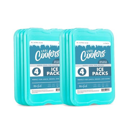 Cool Coolers by Fit & Fresh 4 Pack XL Slim Ice Packs, Quick Freeze Space Saving Reusable Ice Packs for Lunch Boxes or Coolers - color: Green (8 Pack)