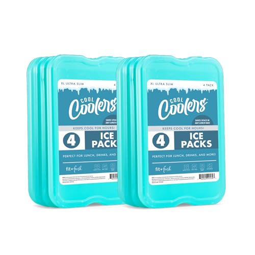 Cool Coolers by Fit & Fresh 4 Pack XL Slim Ice Packs, Quick Freeze Space Saving Reusable Ice Packs for Lunch Boxes or Coolers - color: Green (8 Pack)