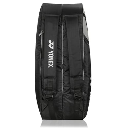 Yonex Stylish Badminton Kit-Bag |Double Zipper Compartment for Storage of 6 Rackets and Clothes|Side Pocket |Back Straps |Accessories Compartment |Made in India - color: BLACK GREY DARK YELLOW