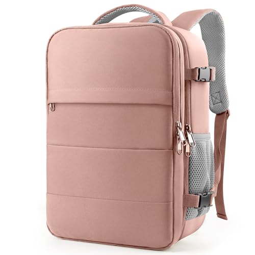 HOTOR Travel Backpack - Flight Approved Travel Bag for Men and Women, Carry on Luggage for 15.6" Laptop and Travel Essentials for Work, Business, Weekender, College 12.8"x8.3"x18.5" (Pink) - color: Pink, size: Large