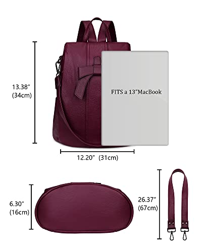 Uromee Backpack Purse for Women Vegan Leather Ladies Fashion Travel Shoulder Bag Convertible - color: 290 Wine Red