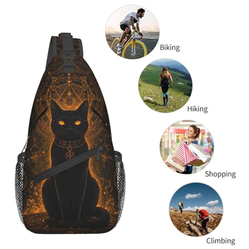 Sling Backpack Unisex Crossbody Chest Bag Shoulder Chest Bag For Women Men Hiking Travel - color: Black Cat