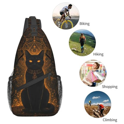 Sling Backpack Unisex Crossbody Chest Bag Shoulder Chest Bag For Women Men Hiking Travel - color: Black Cat