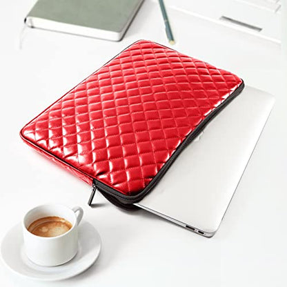 Puffy Laptop Sleeve 11 12 13 13.3 14 15 15.6 inch Case Protective Bag Quilted PU Leather Lined Padded - color: Red Quilted, size: 15.6 Inch