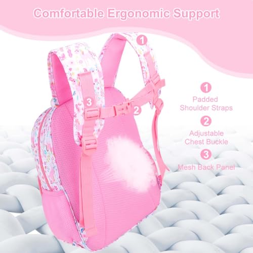 RHCPFOVR Kids Backpack for Girls - Girls Backpack 3-8 Ages Unicorn for Kids 15 Inch School Bookbag for Kindergarten Elementary School Bookbag for Girl 1st 2nd Grade - style: Pink Unicorn Garden