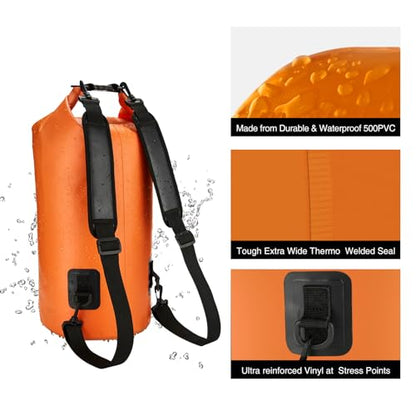 Piscifun Dry Bag, Waterproof Floating Backpack 10L/20L/30L/40L with Waterproof Phone Case for Boating, Kayaking, Fishing - color: Orange, style: 10l